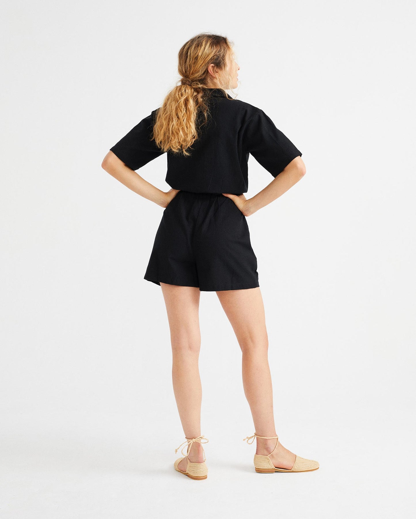 Combishort noire en coton bio - Jade