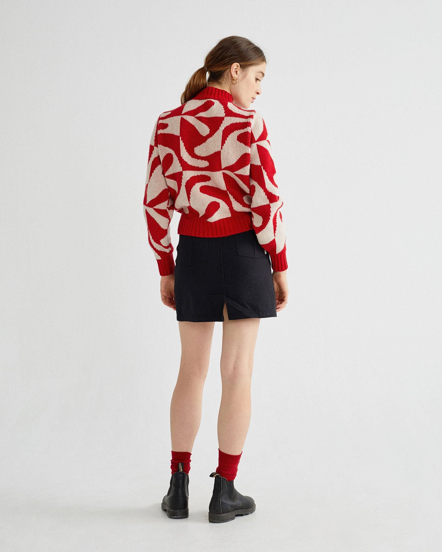 Pull à col cheminée rouge et blanc en laine - Zabawa