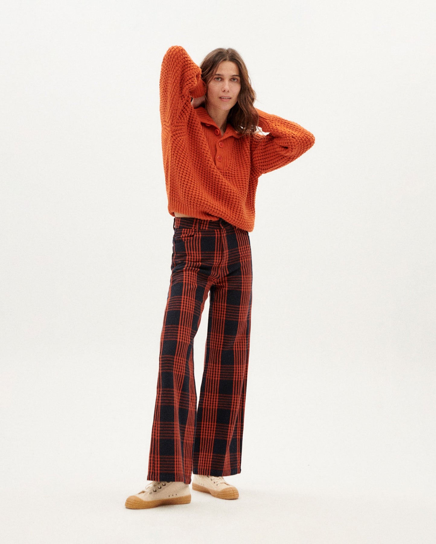 Pull maille orange en coton bio et matière recyclée - trash sole knitted sweater orange