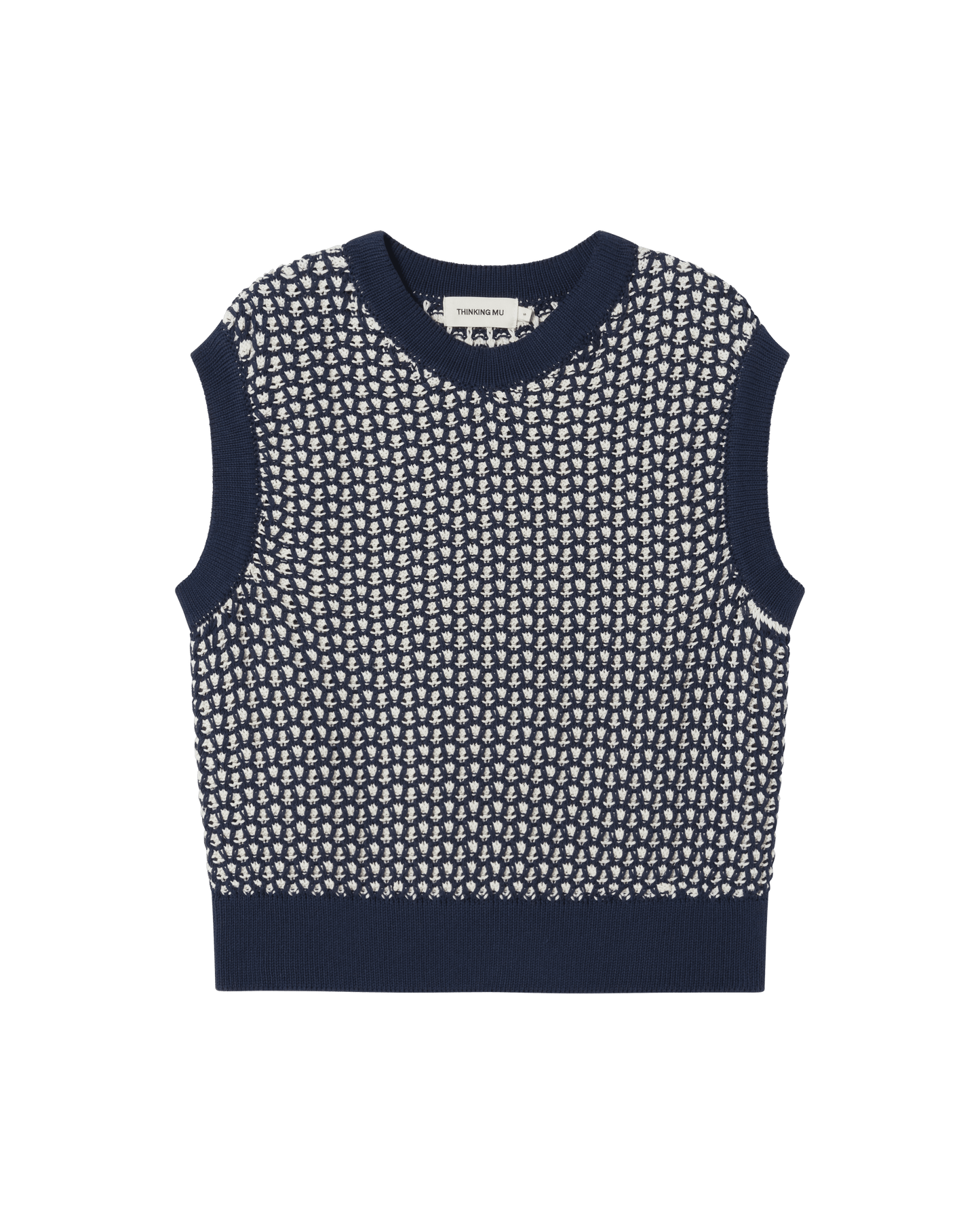 Pull sans manches tricoté en coton recyclé | Marine "navy aria knitted vest"