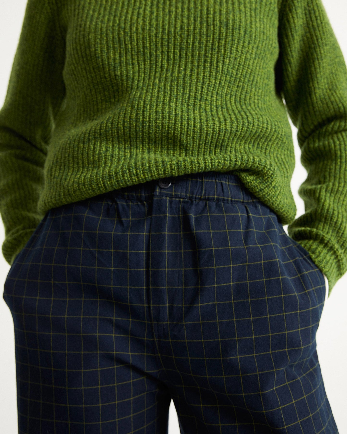 Pantalon large à carreaux marine en coton bio - MAIA NAVY CHECKS