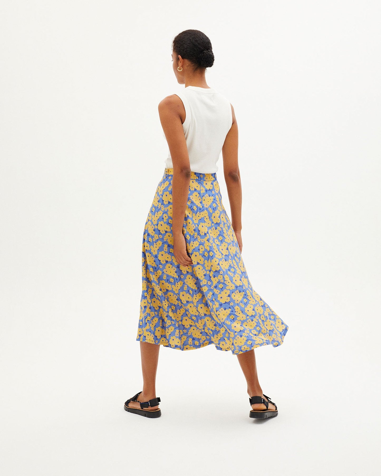 Jupe midi fleurie en ecovero - BLOOM LAVANDA SKIRT indigo