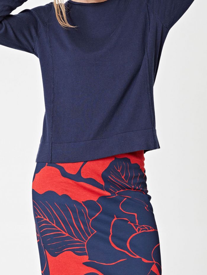Pull bleu marine en coton bio et laine