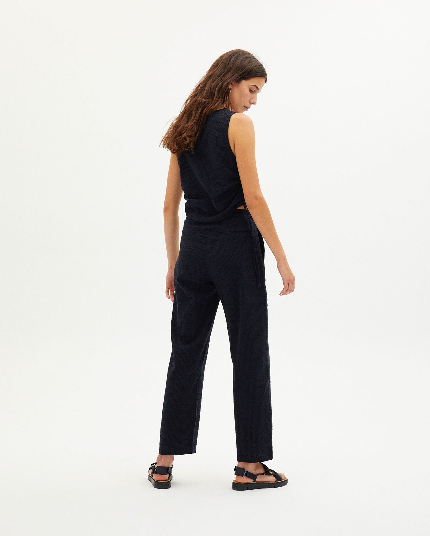 Top bicolore en coton bio - DARK SEERSUCKER FLORENCE TOP navy