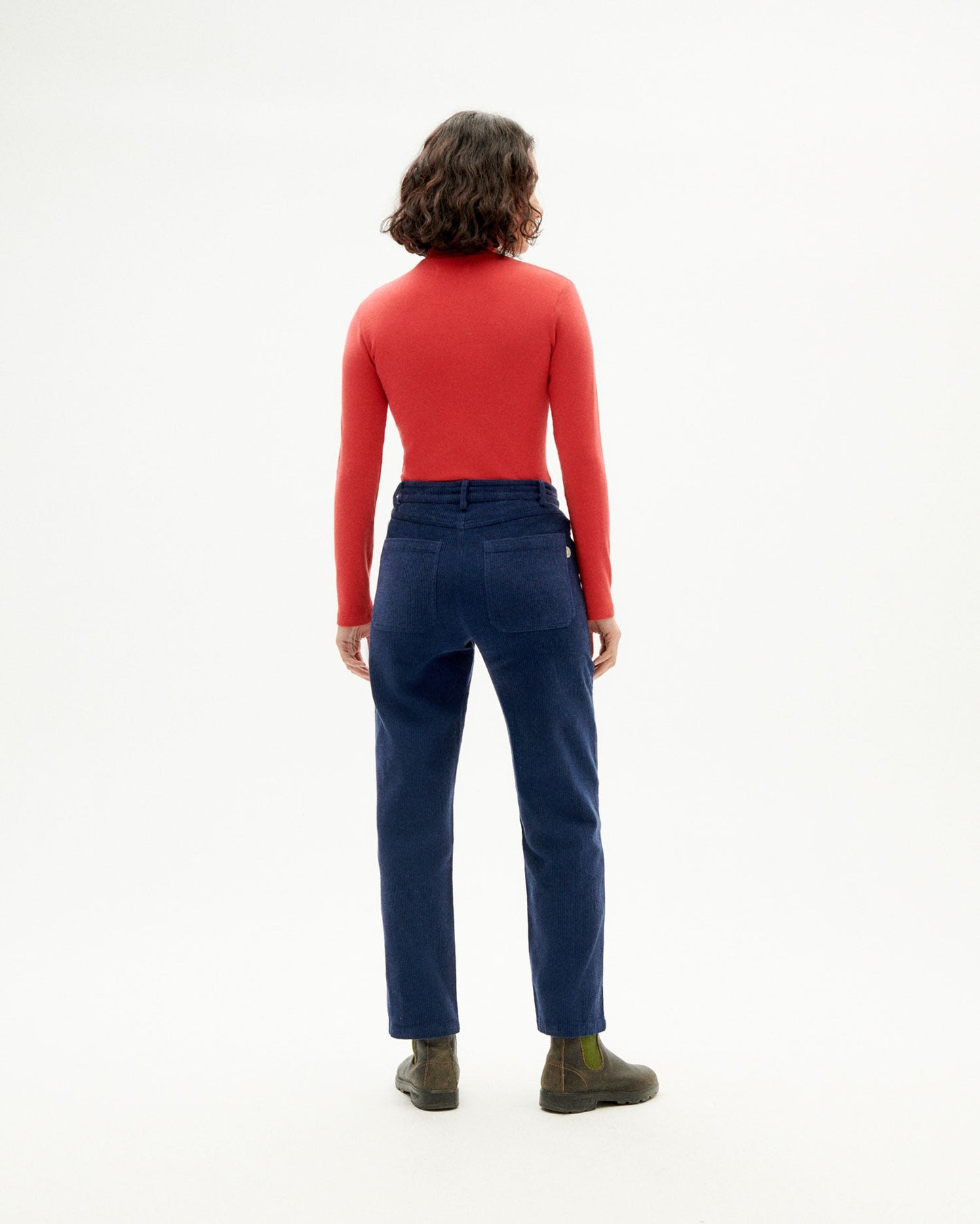 Pull col montant rouge en coton bio - lava red rib aine