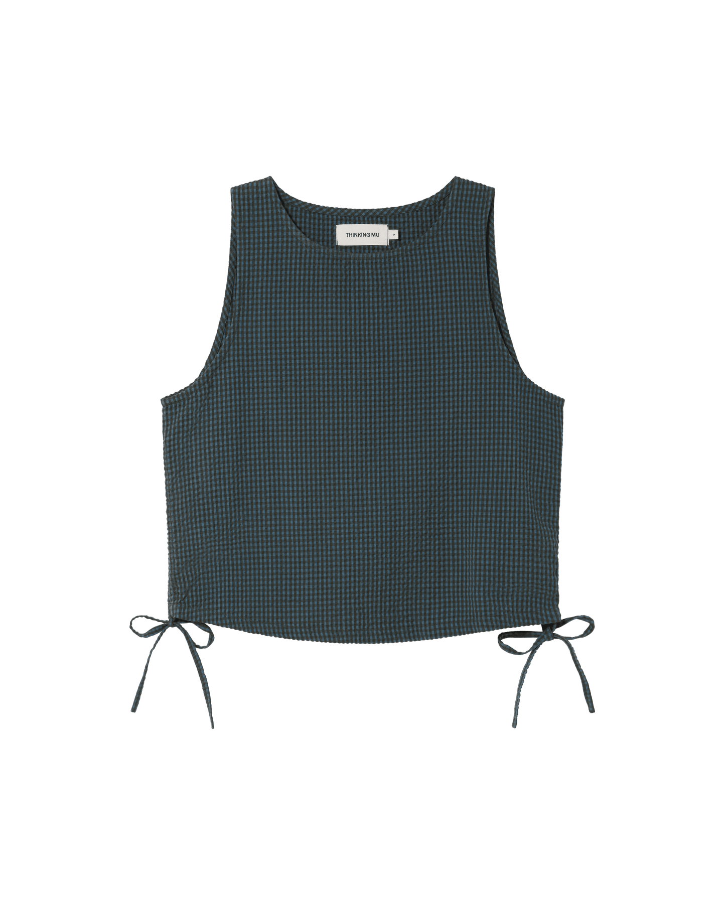 Top en coton bio | Vert "bottle green checks seersucker florence top"