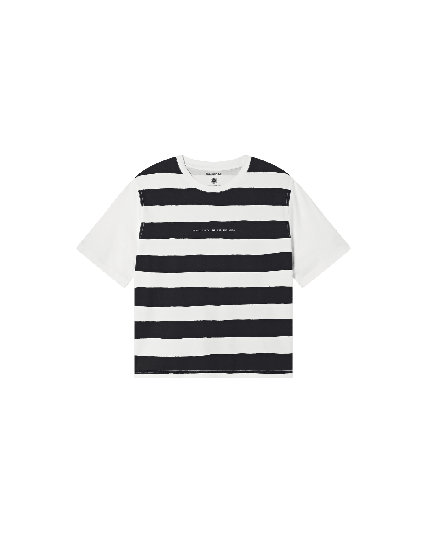 T-shirt en coton bio | Rayé blanc et bleu "hello playa lucia t-shirt snow white"