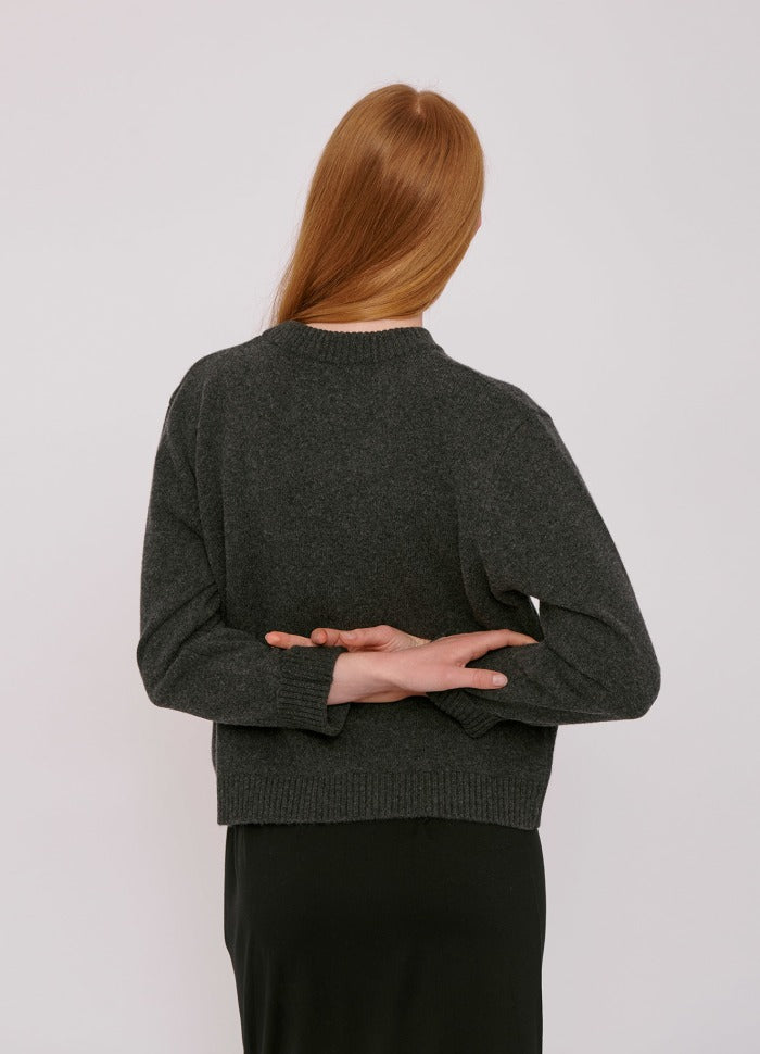 Pull gris en laine recyclé - Boxy grey melange