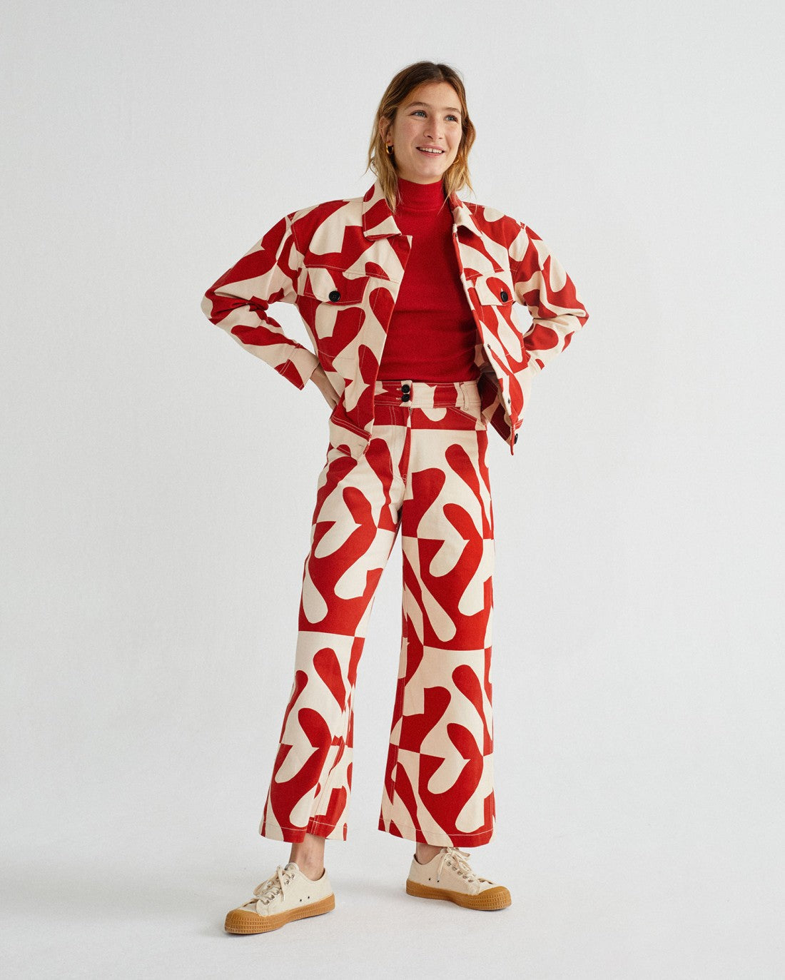 Veste à motifs rouge et blanc en coton bio - Turan