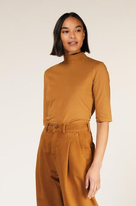 T-shirt manches 3/4 camel en coton bio - Cecily
