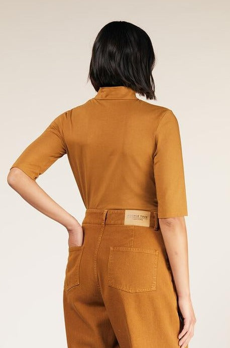 T-shirt manches 3/4 camel en coton bio - Cecily