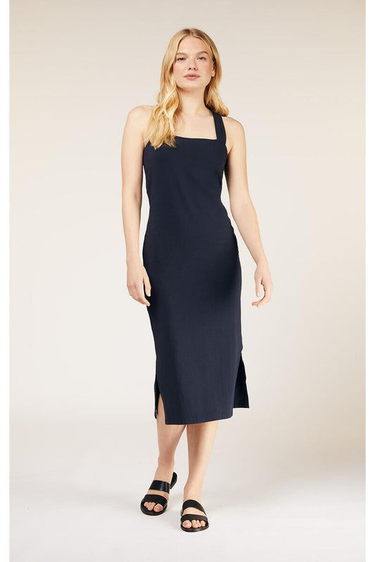 Robe longue marine en coton bio - priti cross back dress navy