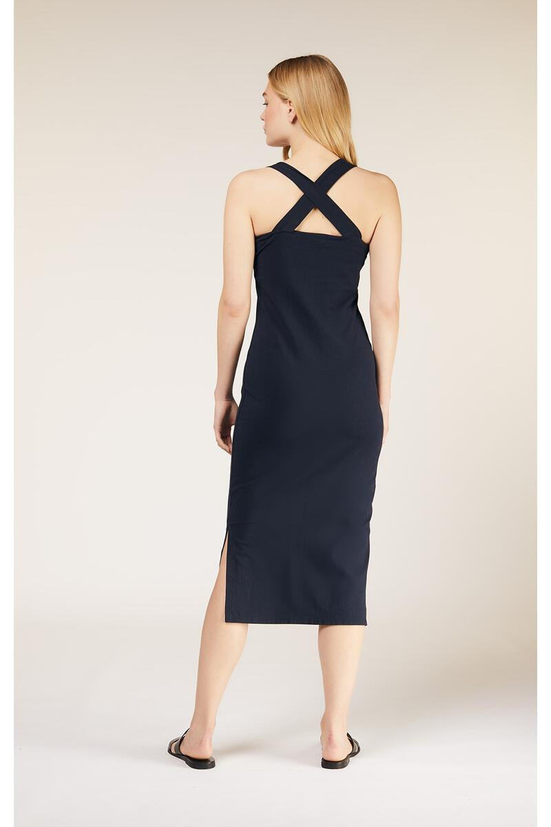 Robe longue marine en coton bio - priti cross back dress navy
