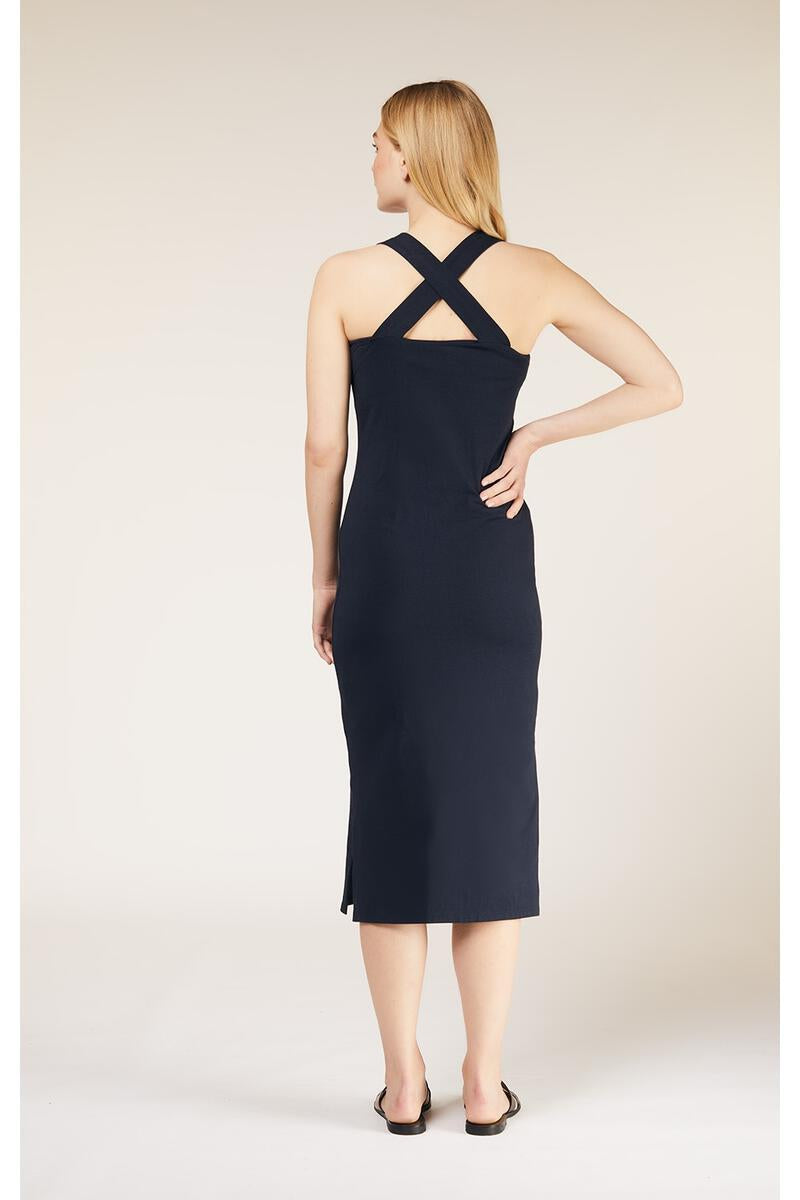Robe longue marine en coton bio - priti cross back dress navy