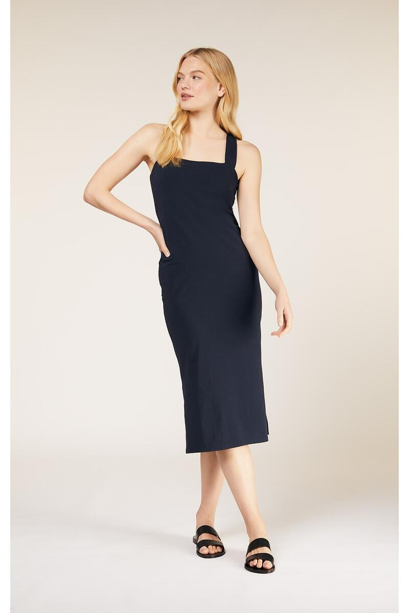 Robe longue marine en coton bio - priti cross back dress navy