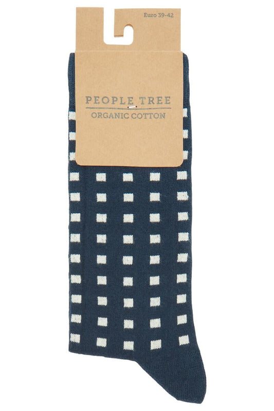 Chaussettes à motifs en coton bio - square pattern socks navy