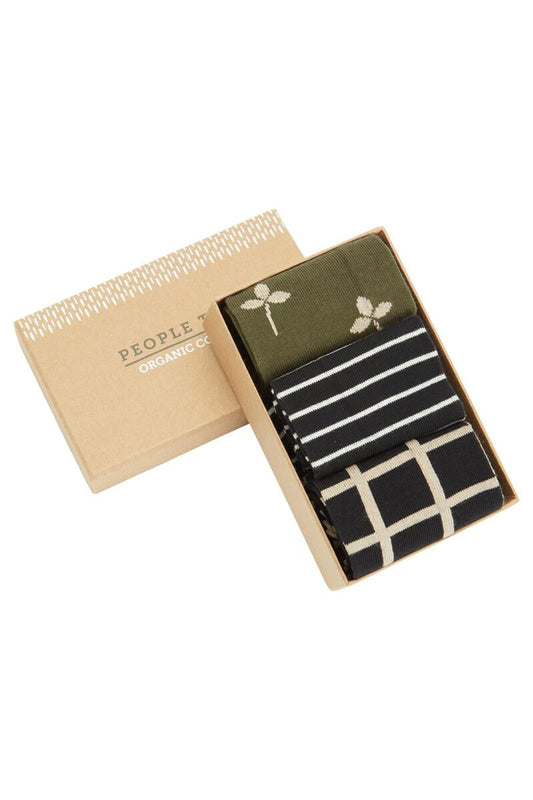 Pack 3 paires de chaussettes à motifs en coton bio - winter socks set of 3 in box - black multi