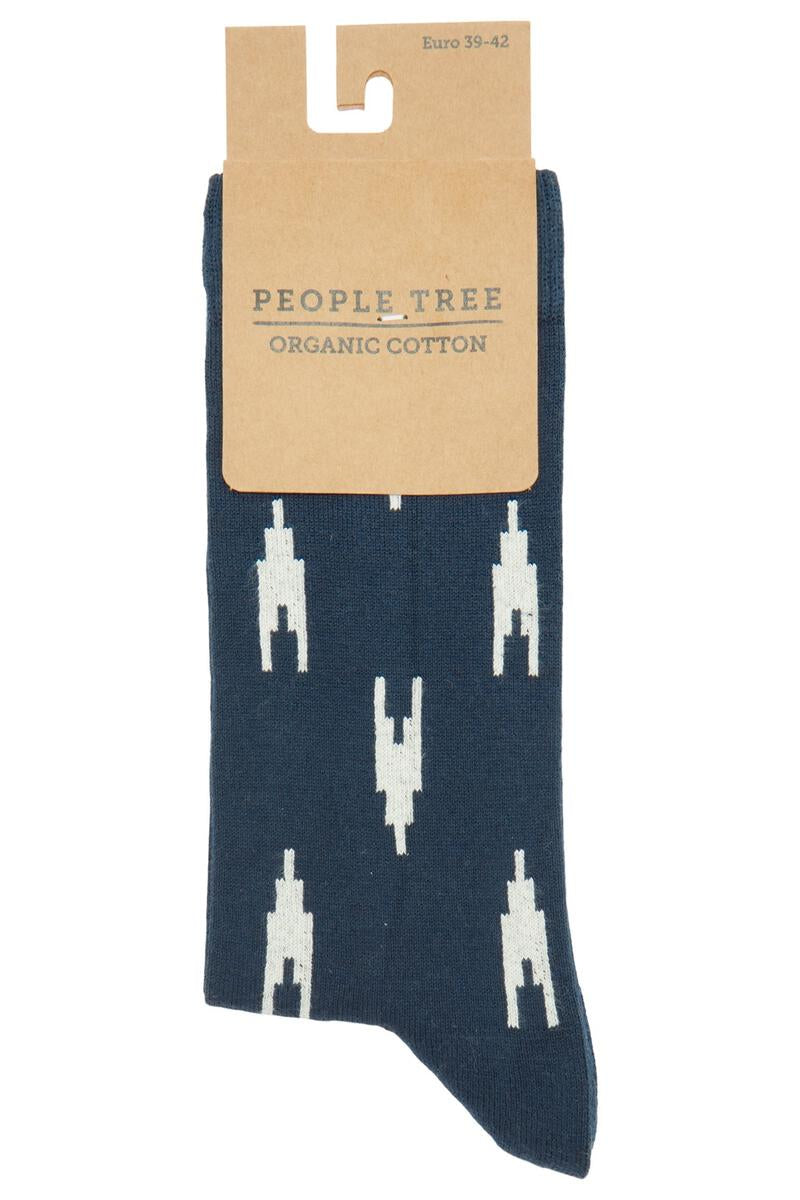Chaussettes à motifs en coton bio - ikat pattern socks navy