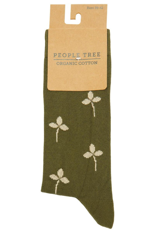 Chaussettes à motifs en coton bio - leaf pattern socks khaki
