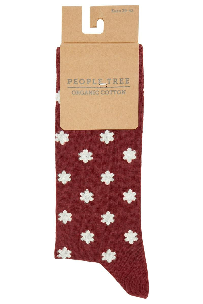 Chaussettes à motifs en coton bio - flower pattern socks burgundy