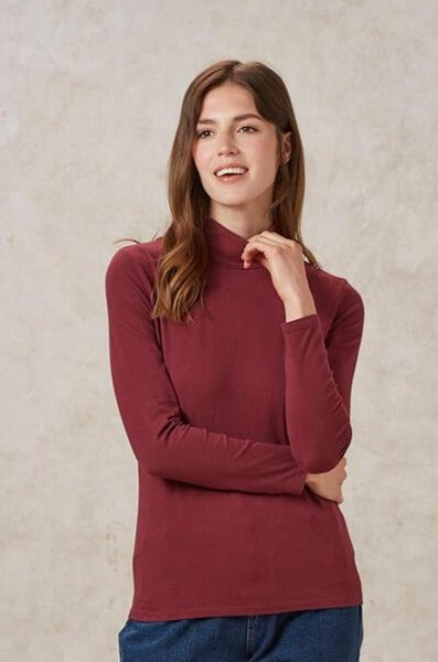Col roulé bordeaux en coton bio - laila roll neck top burgundy