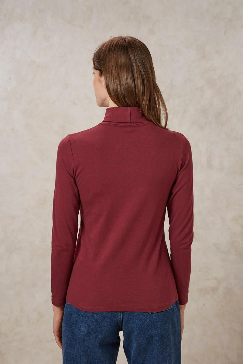 Col roulé bordeaux en coton bio - laila roll neck top burgundy