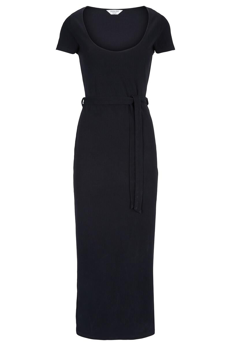 Robe longue noire en coton bio - corrie ribbed dress black