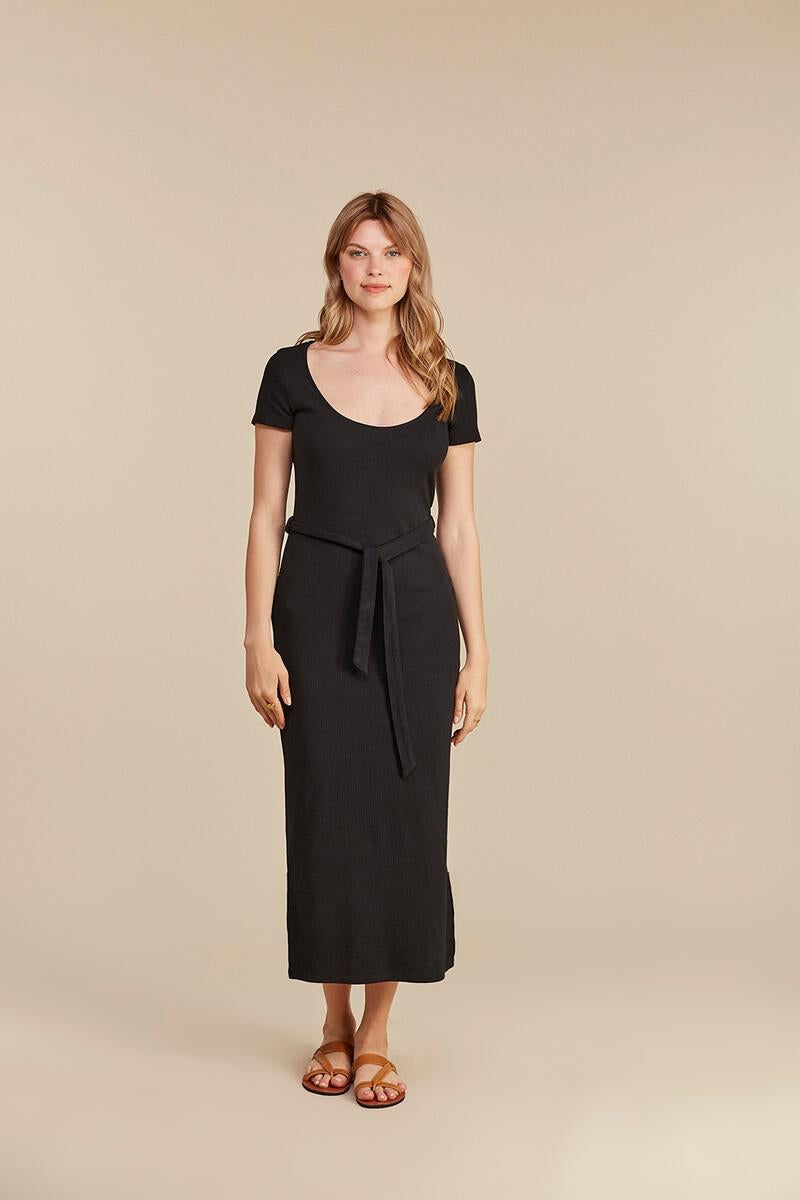 Robe longue noire en coton bio - corrie ribbed dress black