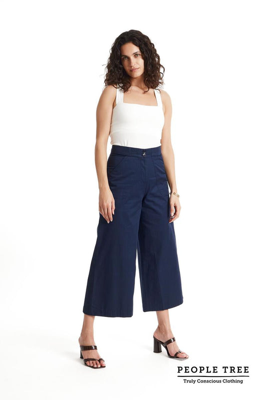 Pantalon ample 7/8 marine en coton bio - iva trousers navy