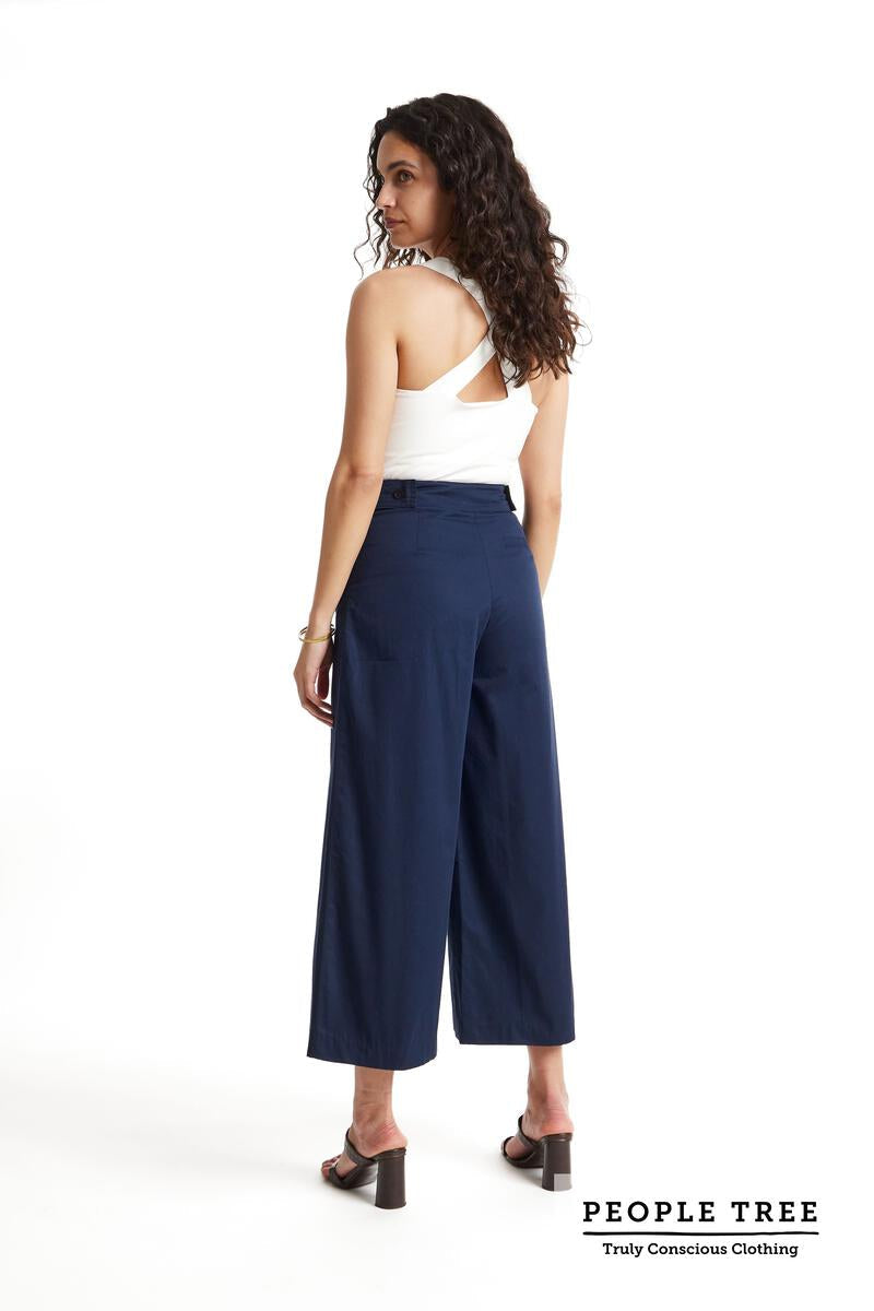 Pantalon ample 7/8 marine en coton bio - iva trousers navy