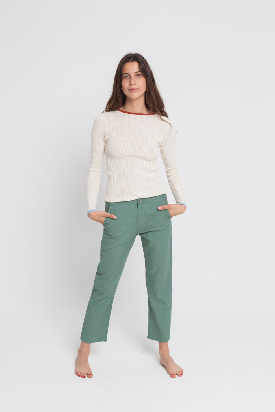Pantalon droit vert en coton bio - Dafne