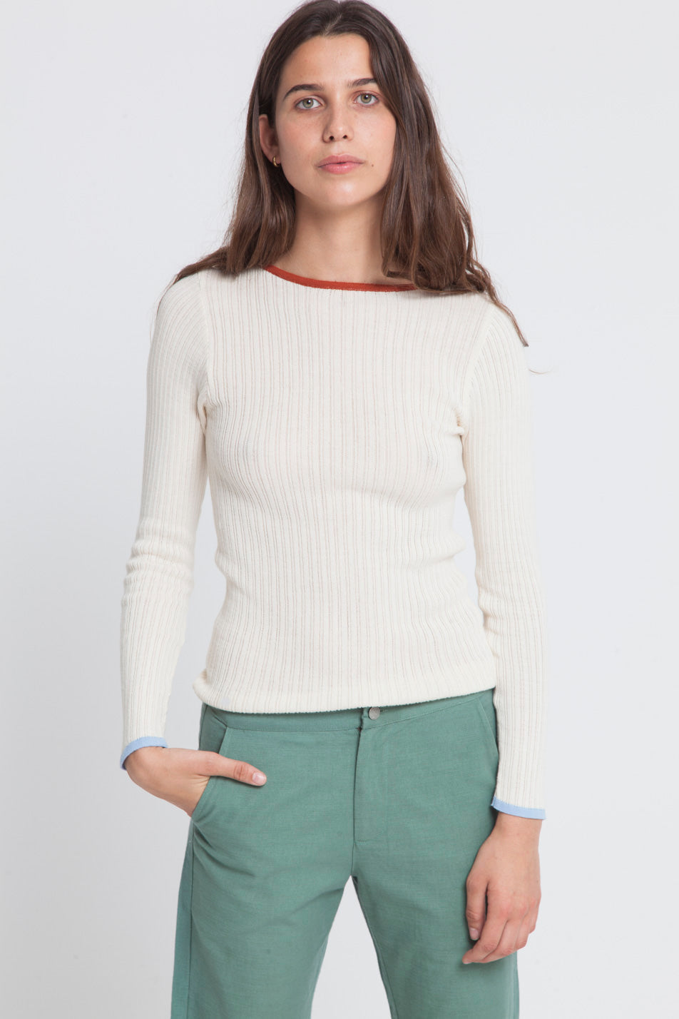 Pantalon droit vert en coton bio - Dafne
