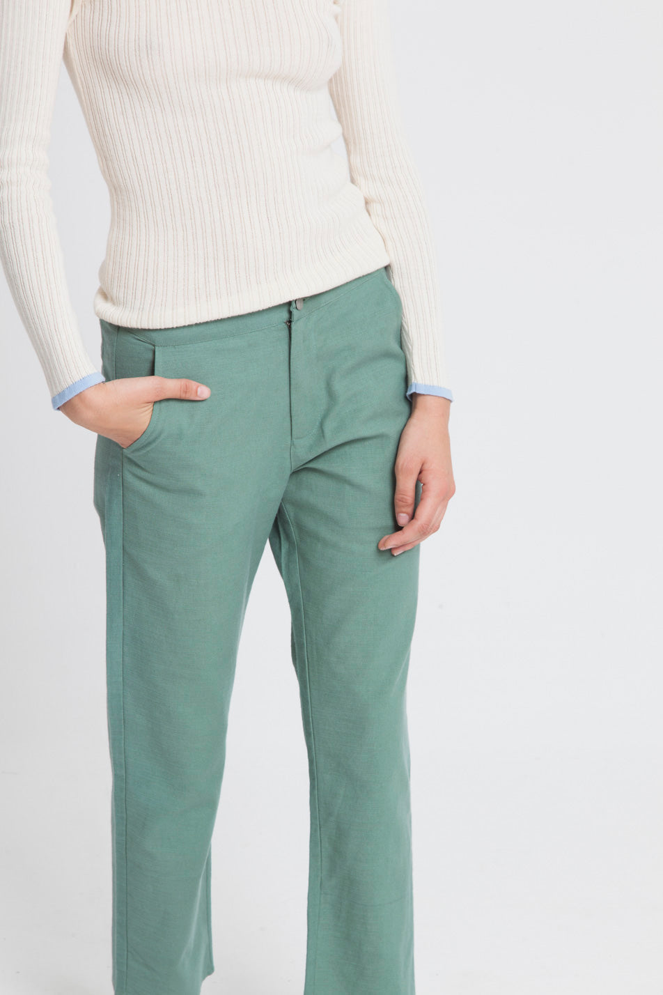 Pantalon droit vert en coton bio - Dafne