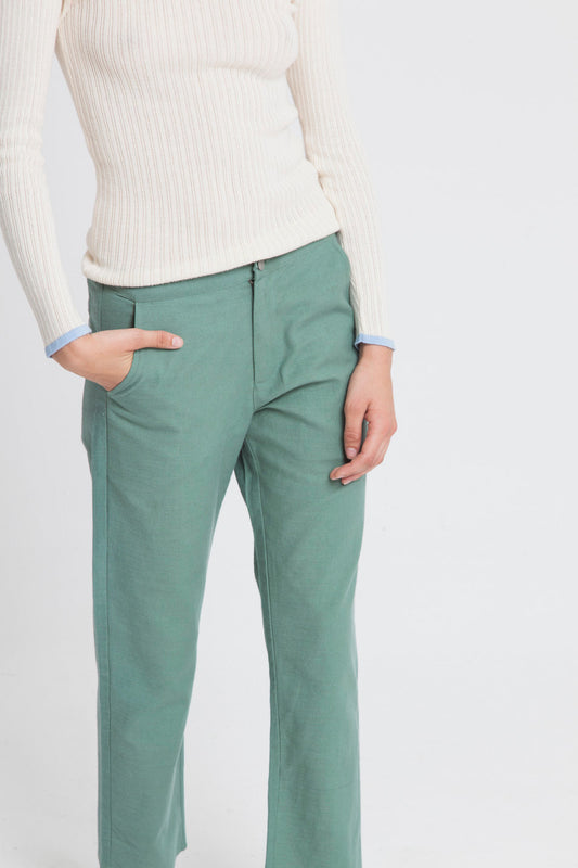 Pantalon droit vert en coton bio - Dafne