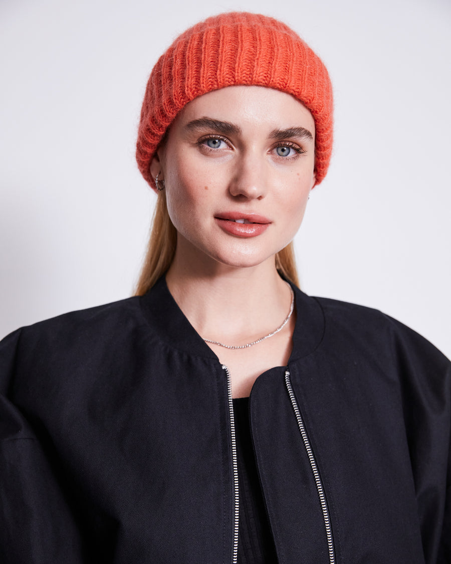 Bonnet en laine et mohair recyclés | Orange "bjon knit beanie bright orange"