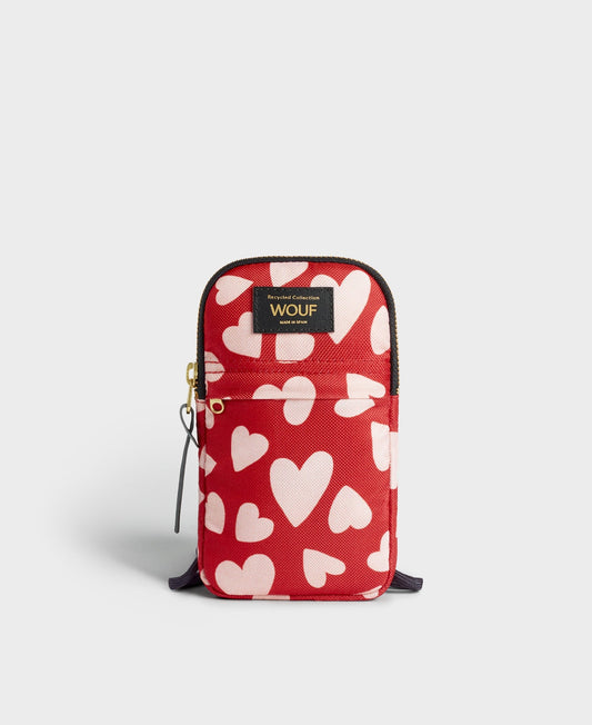 Pochette téléphone coeurs en matière recyclée | rose "amore phone bag coeurs"