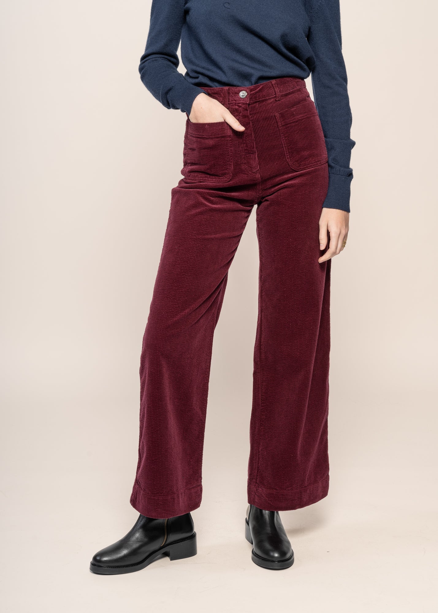 Pantalon droit velours en coton bio | prune "jane"