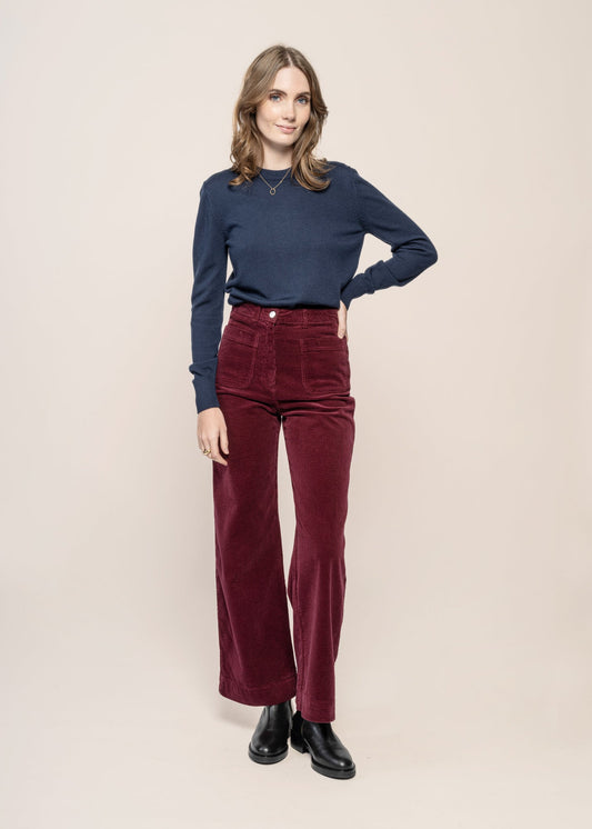 Pantalon droit velours en coton bio | prune "jane"