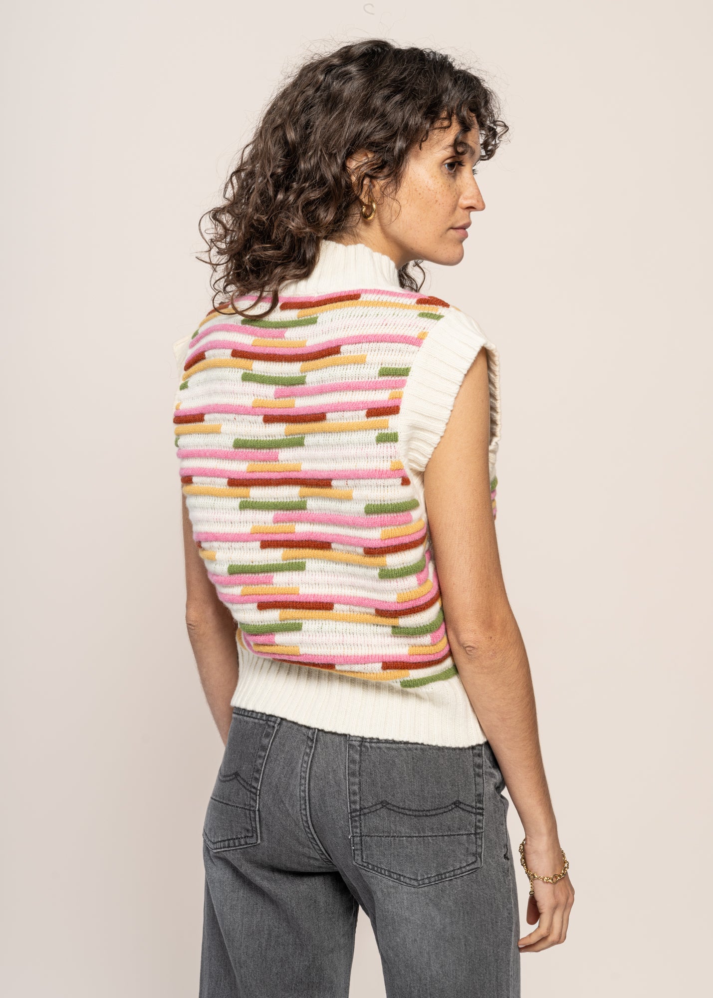 pull sans manches en laine et coton bio | multicolore "stripe multicolor mica knitted vest"