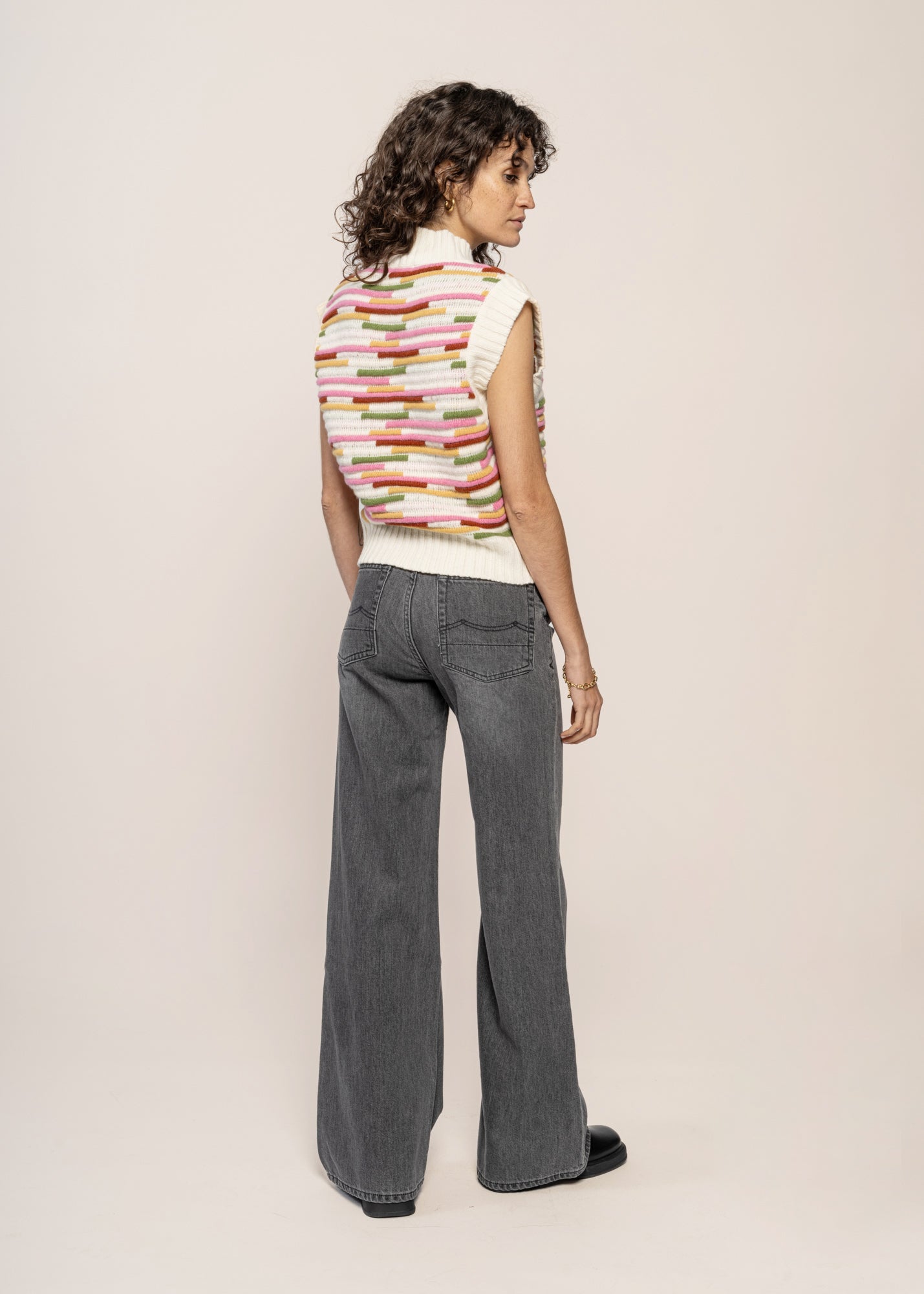 pull sans manches en laine et coton bio | multicolore "stripe multicolor mica knitted vest"