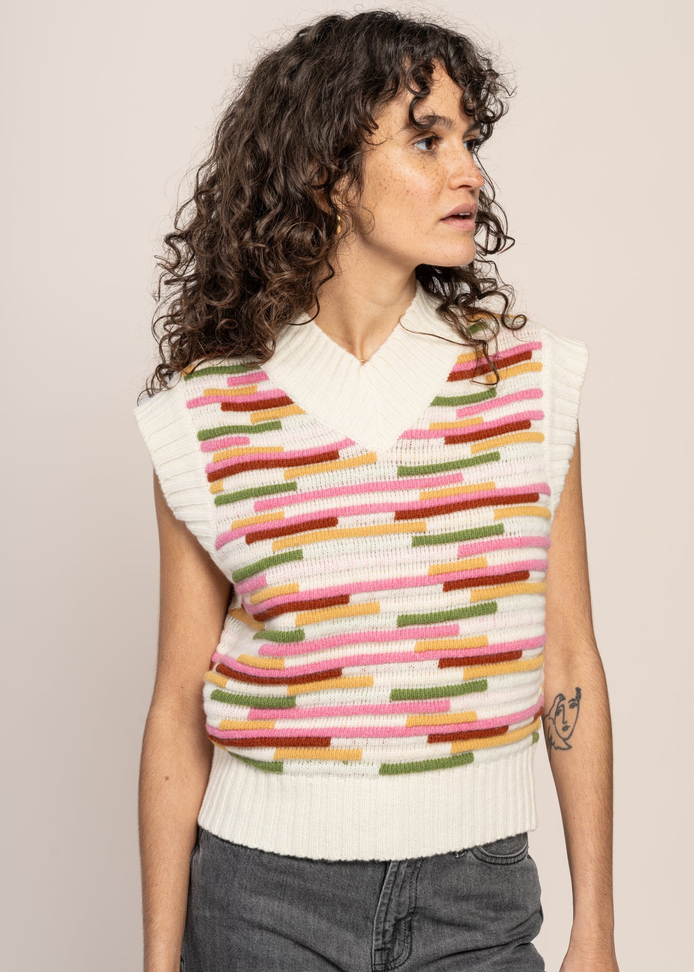 pull sans manches en laine et coton bio | multicolore "stripe multicolor mica knitted vest"
