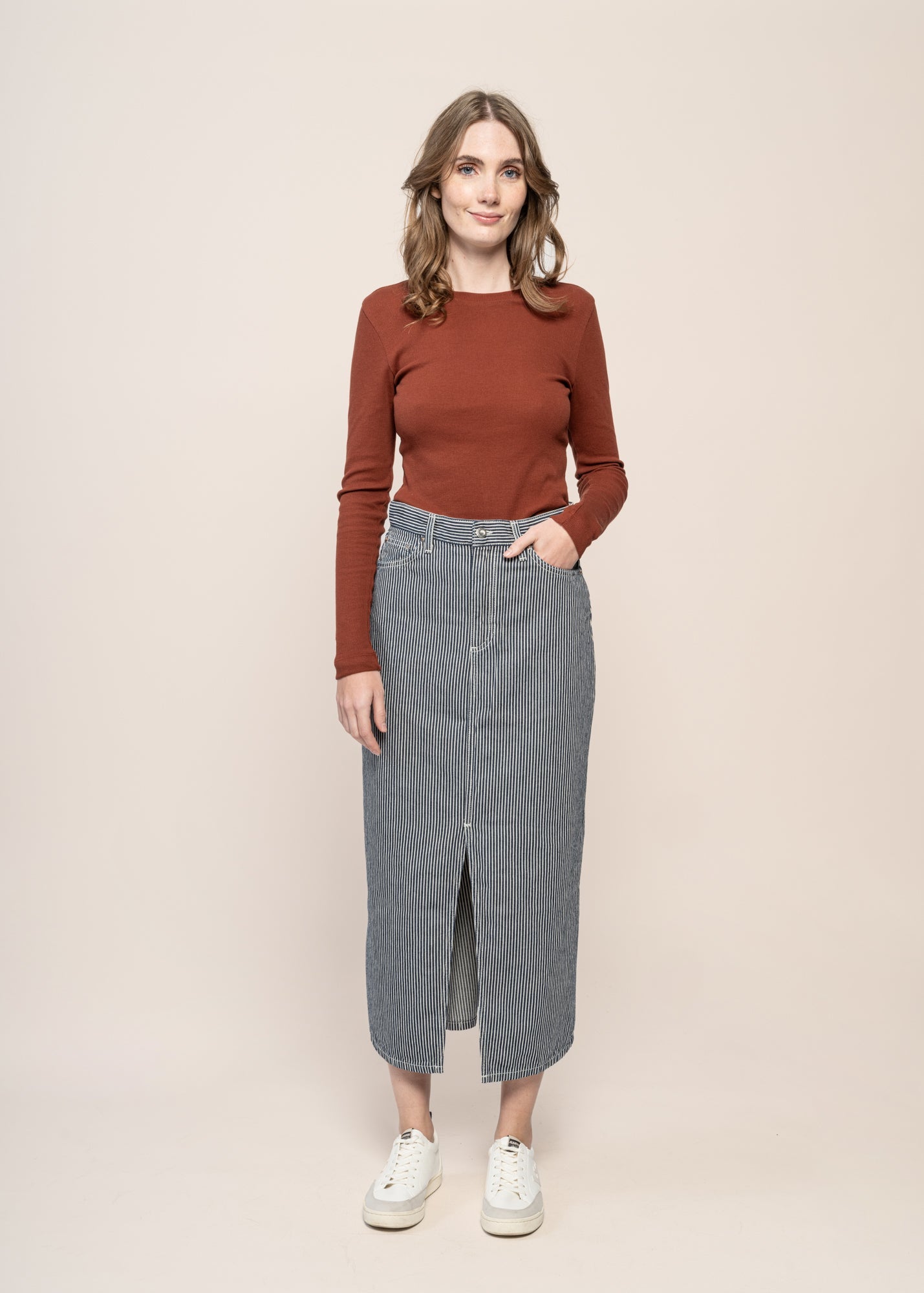 Jupe denim en coton bio | rayée "anna hickory striped skirt blue/offwhite"