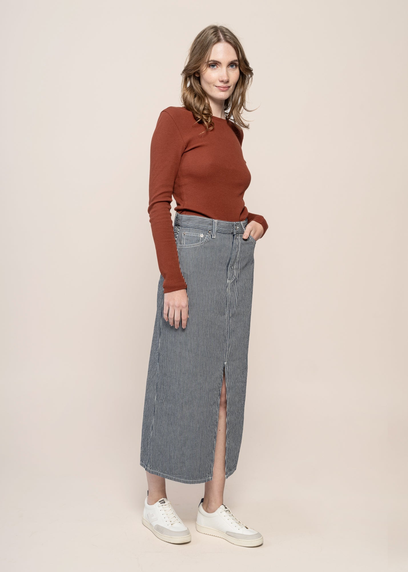 Jupe denim en coton bio | rayée "anna hickory striped skirt blue/offwhite"