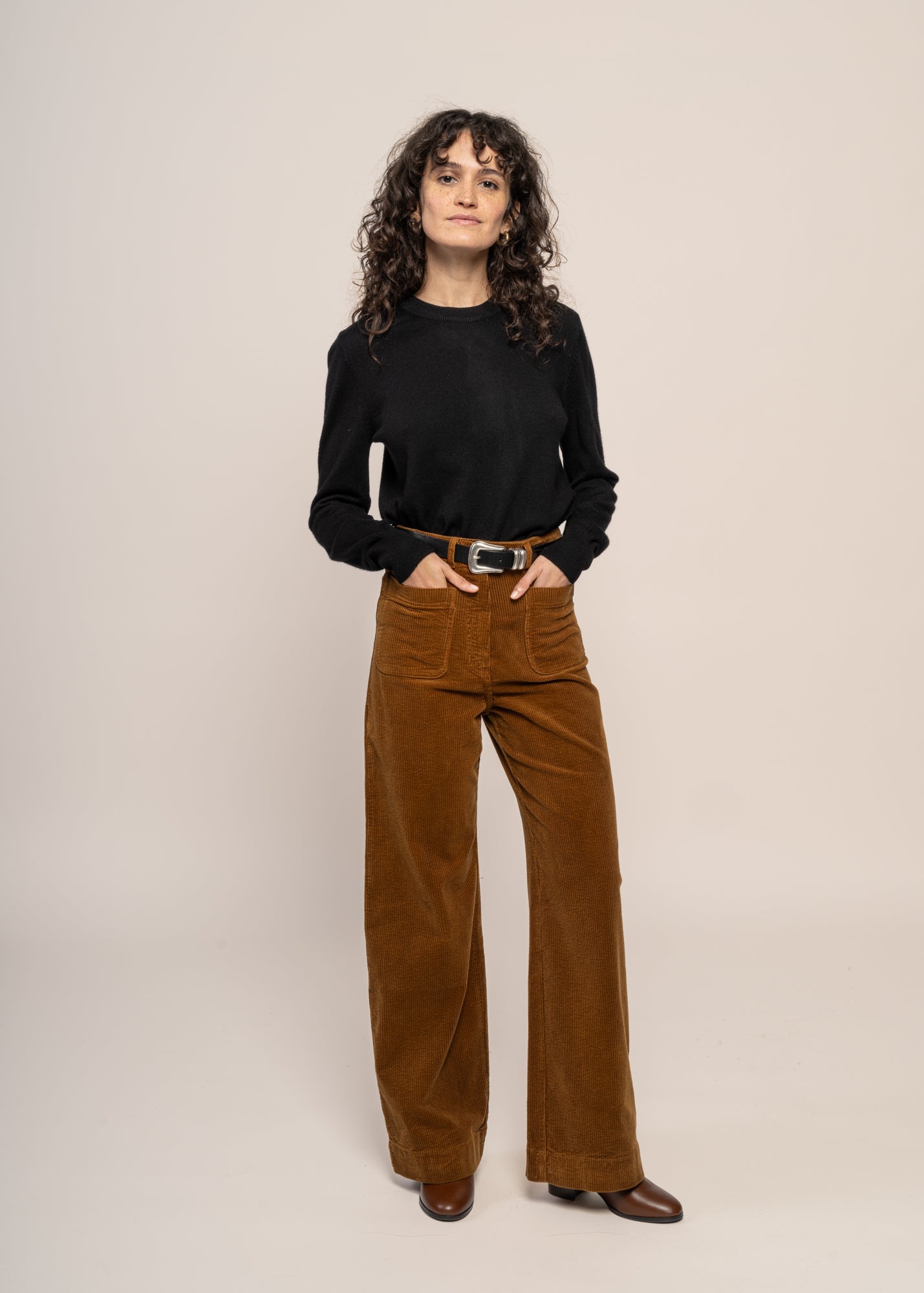 Pantalon droit velours en coton bio | camel "jane"