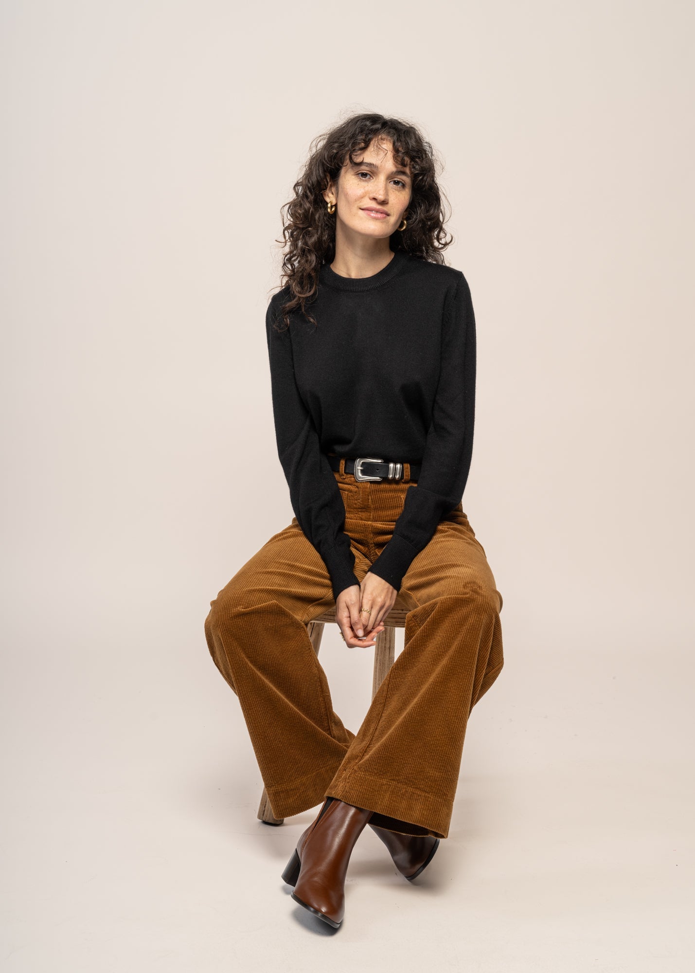 Pantalon droit velours en coton bio | camel "jane"