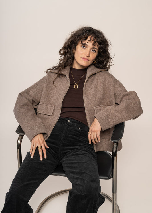 Veste en laine bio | marron "JOANIAAS - cinnamon dust melange"