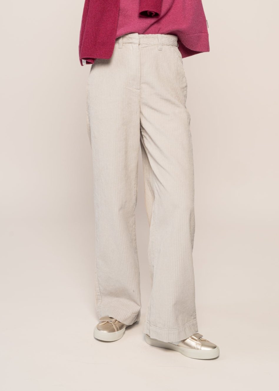 Pantalon ample velours en coton bio | beige "posey wide high-rise irregular corduroy pant light feather gray"
