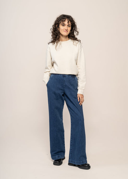 Pantalon ample en coton bio | bleu brut "rayne alex dark worn"