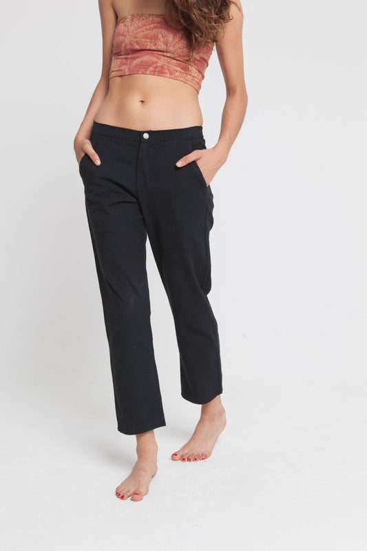 Pantalon droit noir en coton bio - Dafne