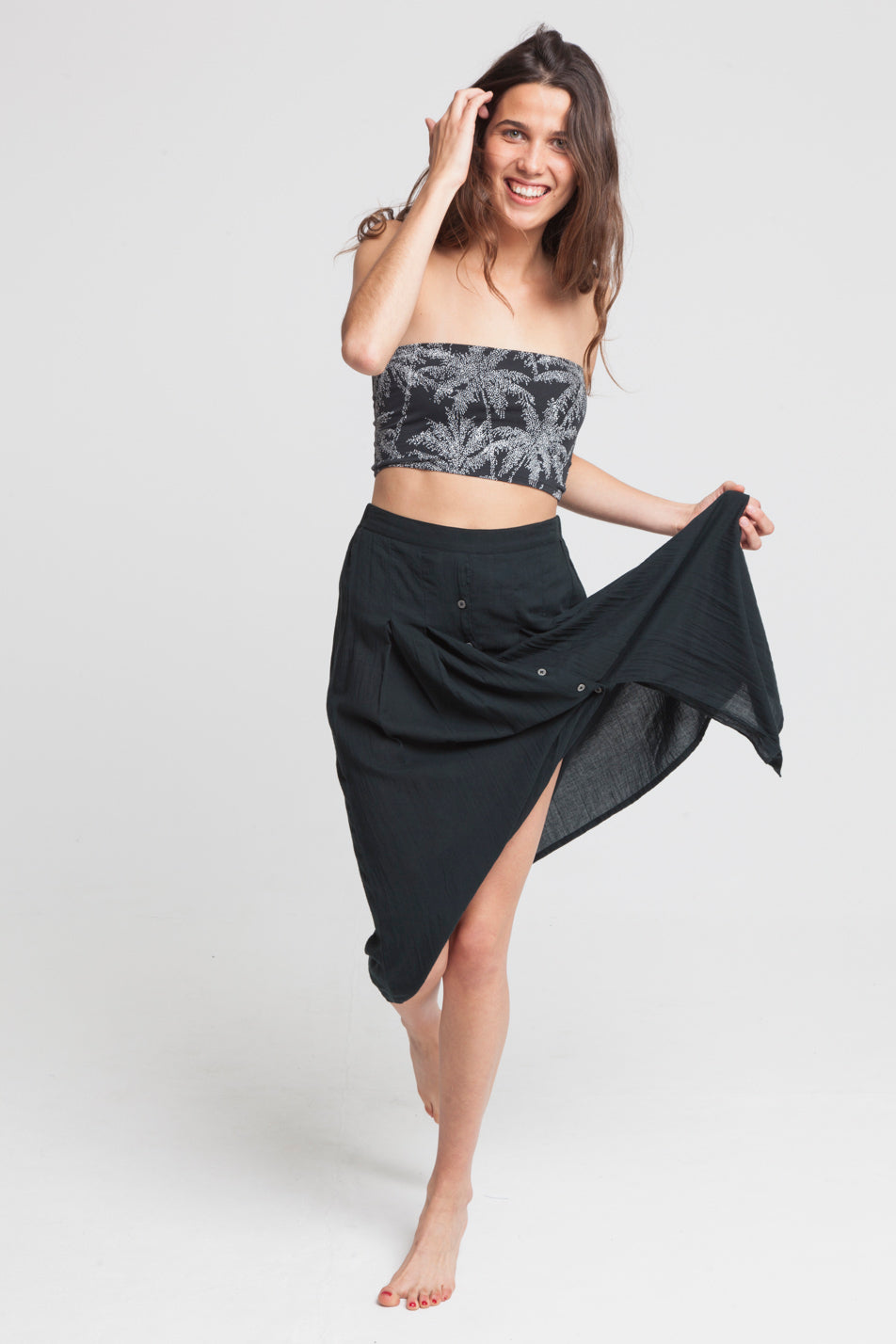 Jupe longue noire en coton bio - Adela